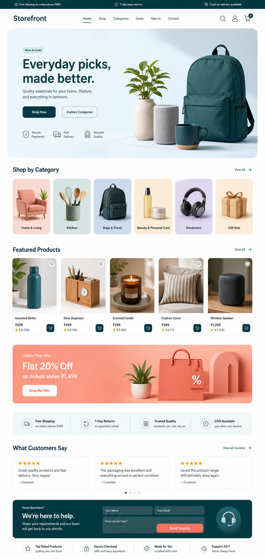 Storefront e-commerce landing page template preview